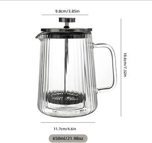 Cafetière à piston en verre transparent moderne avec infuseur et couvercle, composants en acier inoxydable résistant à la chaleur pour la cuisine - Product Image 4