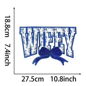 Nouvel arrivage : Patch thermocollant en chenille et sequins brodés, motif 'Wifey' avec nœud, grande taille 10,7 pouces/27,3 cm - Product Image 4