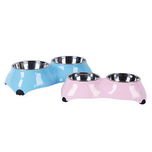 Hupu mangkuk ganda besar ramah lingkungan, untuk anjing kucing baja tahan karat melamin dengan kaki pola Solid penyimpanan makanan dalam ruangan - Product Image 1