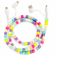 Câble de charge USB 4-en-1 avec perles en forme de cœur, cordon multi-chargeur Type C, connecteur multiple, câble de téléphone coloré