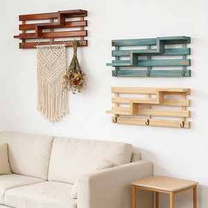 Étagère murale en bois à trois niveaux avec 3 crochets porte-<span class=keywords><strong>clés</strong></span> – Organisateur <span class=keywords><strong>mural</strong></span> en bois pour la maison - Product Image 2