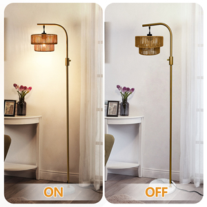 مصباح أرضي قابل للتعتيم بتصميم حديدي ذهبي دافئ مع غطاء من حبل القنب وإضاءة ذهبية 3000 كلفن - Product Image 4