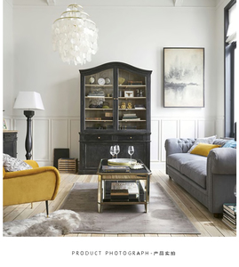 Vetrina Espositiva Intagliata in Legno di Rovere Antico Stile Francese Libreria Nera da Soggiorno Mobile Contenitore - Product Image 5