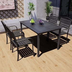 Ensemble de table et chaises de patio rectangulaires <span class=keywords><strong>en</strong></span> <span class=keywords><strong>bois</strong></span> composite, chaise à accoudoirs <span class=keywords><strong>en</strong></span> <span class=keywords><strong>bois</strong></span> composite à lattes, mobilier d'<span class=keywords><strong>extérieur</strong></span> anti-UV le mieux noté - Product Image 5