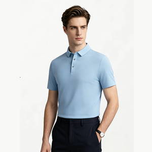 Men's <b>Navy</b> <b>Blue</b> Short Sleeve <b>Polo</b> <b>Shirt</b> 100% Cotton Pique Knitted Anti-Wrinkle Solid Color Smart Casual Regular Fit - Product Image 2