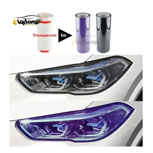 Car Lamp film Photochromic headlight tint 30cmX15M clear to Purple TPU Self healing Anti scratch Car light stickers