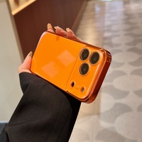 Coque en verre orange électroplaqué compatible avec iPhone 17 Pro Max, protection intégrale avec film pour objectif, anti-chute