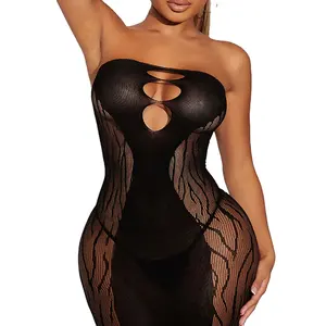 Vestido sem alças para mulheres, meias de renda transparente transparente para coxas, roupa íntima sexy, meias e arnês para corpo, venda imperdível