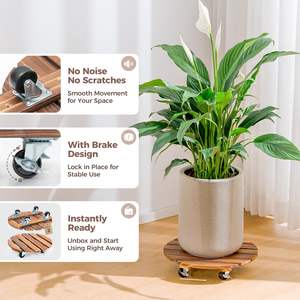 Carrito de madera personalizado para plantas con ruedas, resistente, soporte para plantas rodantes de 12 pulgadas, maceta con ruedas, carro para plantas al aire libre para macetas grandes - Product Image 2