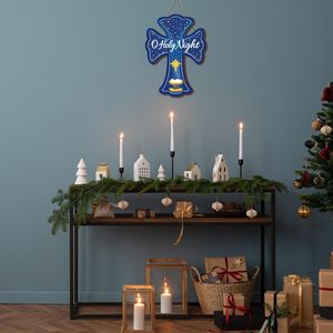 Cartel colgante de pared de Cruz de Navidad de madera de Vietnam O decoración de vacaciones religiosas de noche santa - Product Image 4