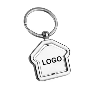Manufacture Wholesale Cheap Personalized Cute Custom Logo Blank Metal Rotating House Keyrings