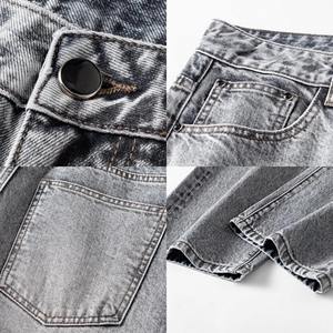 Jean droit rétro taille mi-haute à jambe large pour homme, style streetwear hip-hop américain, gris délavé, pour marque de mode urbaine - Product Image 5