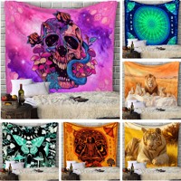 Tapisserie murale en polyester motif crâne et squelette d'Halloween, résistante à la décoloration, légère, facile à accrocher, vente en gros