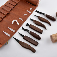 Kit de sculpture sur bois forgé à la main de luxe, outils en noyer, ensemble de couteaux, étui en cuir, cadeau d'affaires pour débutants, bricolage, art et artisanat