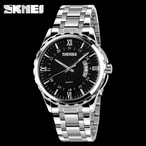 Montre à quartz pour hommes SKMEI, montre-bracelet décontractée en acier inoxydable avec affichage de la date, chiffres romains, étanche - Product Image 1