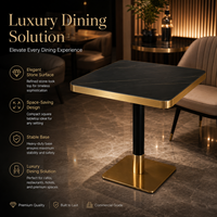 Ensemble table et chaises de bistrot en pierre frittée de luxe avec base en métal doré pour hôtel, café, restaurant, usage commercial