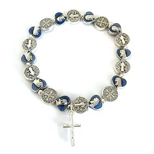 St. Benedict Medal and blue heart shaped medal bracelet with cross and maria dedal