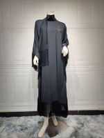 D-02014 femme musulmane manches chauve-souris frangée Kaftan robe haute couture modeste robe de soirée
