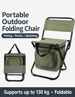 Chaise de pêche pliable portable avec cadre en fer, dossier, sac isotherme et pochette de rangement pour camping en plein air, jardin, pique-nique, voyage