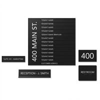Panneau de signalisation personnalisé modulaire pour bureau multi-locataires |   Aluminium anodisé noir mat |   Bandes à clipser |   Usine OEM