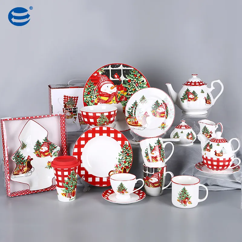 European Custom Modern Fine Bone china Tableware Ceramic Dinnerware Sets Christmas Gift Box Porcelain Dinner Sets