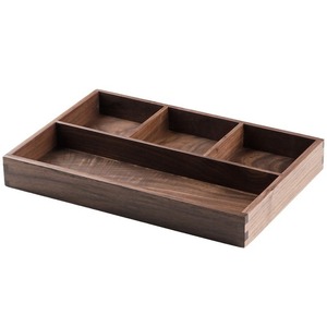Organisateur de bureau en bois, boîte de rangement rectangulaire à 4 compartiments pour papeterie de bureau, plateau à clés, bois de noyer massif - Product Image 5