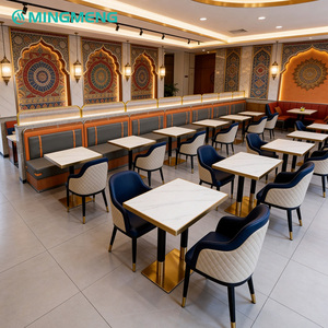 Ensemble de tables et chaises de restaurant, design industriel, bois + cuir, banquette rétro pour café et hôtel - Product Image 1