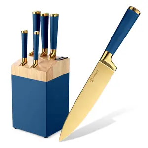 באיכות גבוהה אחיזה נוחה כהה כחול ידית מטבח סכין סט עם זהב סכין להב
