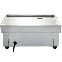 Plaque de cuisson électrique professionnelle à plateau plat avec bouton de température réglable et voyants d'indication de puissance et de chauffe pour la restauration rapide