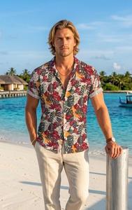 Men's Hawaiian <b>Shirt</b> Digital Leaf Print Short Sleeve Button-Up Knitted 140g Cotton Soft Summer Casual Beach Vacation - Product Image 3