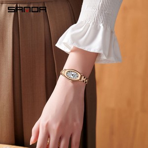 Reloj de Cuarzo Sanda 1123 Vintage para Mujer, Esfera Ovalada, Correa de Acero y Cuero, Elegante Reloj de Pulsera para Dama - Product Image 6