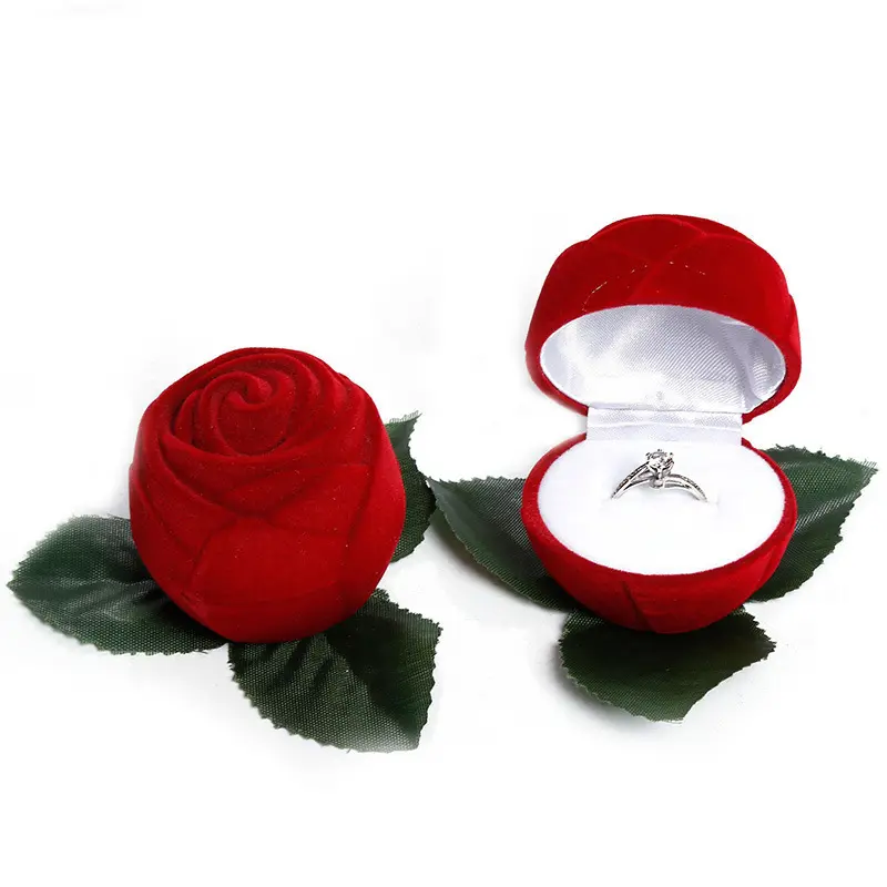 Olai RTS Valentine's Day New Flocking Rose Ring Box No Branch Ring Velvet Packaging Case