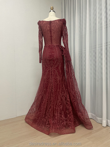 MB20008 Abito da <span class=keywords><strong>Sposa</strong></span> a Sirena <span class=keywords><strong>Blu</strong></span> con Maniche Lunghe e Ricche Applicazioni di Perline, Taglie Forti, Elegante Vestito da Sera per Donna - Product Image 4