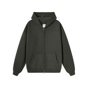 2025 hiver lourd sweat à capuche zippé uni blanc coton Polyester mélange 345GSM hommes surdimensionné fermeture éclair à capuche pour hommes - Product Image 4