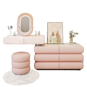 Set Toeletta Bianco Crema in Bouclé con Specchio LED, Tavolo da Trucco con Sgabello e Cassetti Contenitore per <span class=keywords><strong>Camera</strong></span> da Letto e Hotel - Product Image 5