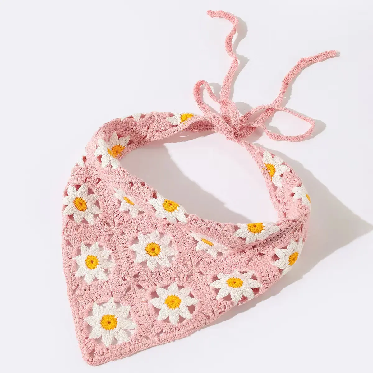 2023 New Fashion Summer Beach Handmade Knitted Bandana Women Floral Hair Scarf Crochet Triangle Headbands For Girls