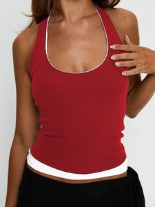 เสื้อครอปท็อปผู้หญิงแบบสั่งทำพิเศษสำหรับฤดูร้อน ผ้ายืดผสมคอตตอน สีตัดกัน ทรงเข้ารูป เซ็กซี่ เหมาะสำหรับออกกำลังกาย แฟชั่น Y2K ทันสมัย - Product Image 5