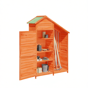 Abri de jardin en bois de pin brun massif, de taille moyenne, avec étagères, pour usage extérieur - Product Image 1