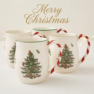 Taza con Diseño de Árbol de Navidad Spode con Asas de Bastón de Caramelo, Apta para <span class=keywords><strong>Microondas</strong></span> y Lavavajillas, Juego de 4 Piezas - Product Image 1