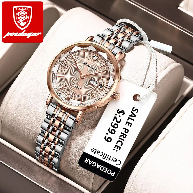 POEDAGAR Casual Fashion Sport Watch Women Top Brand Luxury Stainless Steel Female Watch Luminous Waterproof Date Watch For Lady