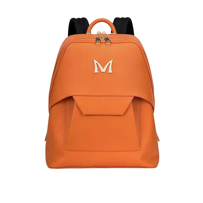 Wholesale Luxury Bag Fashion Casual Leather Simple Design Orange Women Backpack For Young Lady