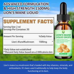 Gouttes liquides de Crinière de Lion Marque Blanche 1500mg – Complément d'extrait de champignon pour soutenir la santé cérébrale et immunitaire des adultes - Product Image 2