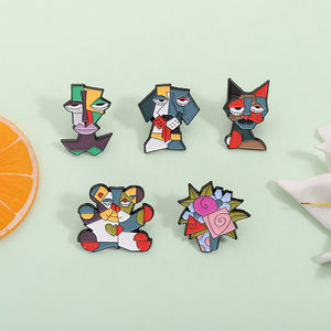 Abstrakte Kunstwerke Gemälde Katze Hund Brosche Emaille Pins Bunte geometrische Bär Blume Broschen Revers Abzeichen Schmuck Großhandel - Product Image 2