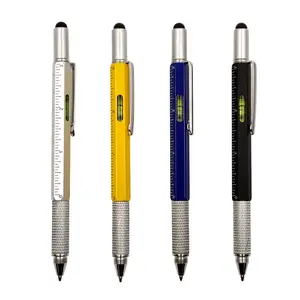 Promotional Custom Logo 5 In 1 Multi Functional Tool Tech Ballpoint Pen Spirit Level Screwdriver Ballpoint Pen