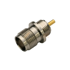 Conector TNC Hembra Recto para Montaje en PCB, 50 Ohmios, Latón Niquelado, Orificio Pasante para Microondas - Product Image 1