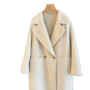 Winter Women's Solid Color Gentle Elegant Long Sleeved Double Breasted Windproof Warm V-neck Women's Long <strong>Coat</strong> - Product Image 1