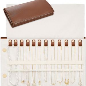 Travel Necklace Organizer PU Leather Jewelry Holder Foldable Roll <b>up</b> Jewelry Storage Bag for Necklaces Chains Bracelets - Product Image 2