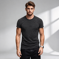 T-shirt uni à col rond gris anthracite pour homme, 100% coton jersey 220g, haut décontracté uni