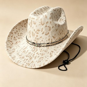 <span class=keywords><strong>Sombrero</strong></span> Vaquero de Ala Ancha con Estampado de Leopardo y Cinturón de Plumas para Fiesta y Festival de Música, Novedad 2026 - Product Image 2