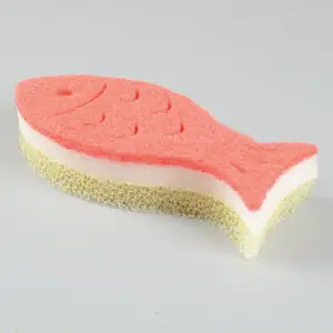 Cat And Fish Shape Animal Kitchen Clean Sponge Heavy-duty Soft Kitchen Cleaning Sponge Scouring Pad For Dish Tableware